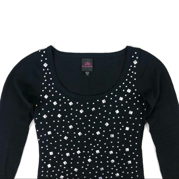 Bebe 2B Stud Front Scoop Neck Tunic Sweater - Picture 4 of 9